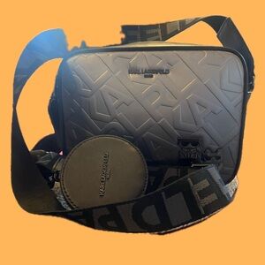 Karl Lagerfeld Gray Embossed Messenger Bag